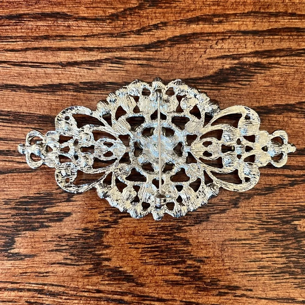 Flat Back Silver Rhinestone Brooch Pin